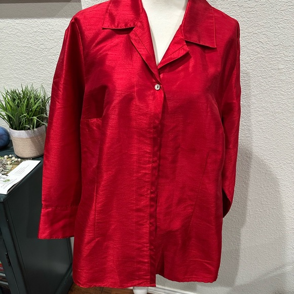 Lane Bryant Red Satin like  Button Down Tunic 18/20 - Picture 1 of 6